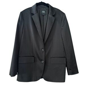 Zara Black Satin Oversized Blazer Size M